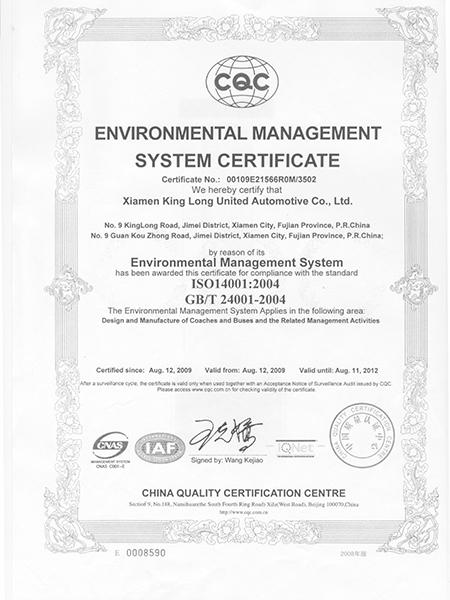 certificat de système de management environnemental
